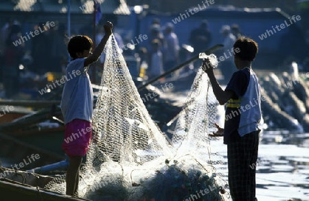 a Fishing harbour at the coast of the Town of Sihanoukville in cambodia in southeastasia. 