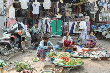  a Street fegetable and Food market in the City of Mandalay in Myanmar in Southeastasia.