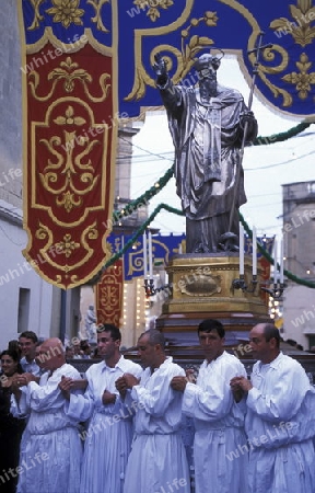 The traditional prozession of St Philip at the Church St Philip in the Village of Zebbug on Malta in Europe.