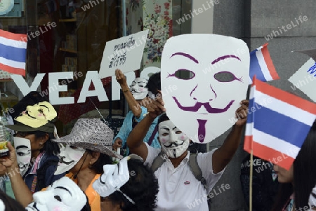 Eine Politische Demonstration in der Innenstadt um Pratunam in der Hauptstadt Bangkok von Thailand in Suedostasien.