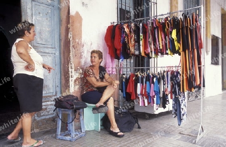 a shop in the street in the old town of the city Havana on Cuba in the caribbean sea.