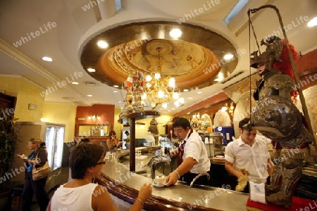a cafe shop in the old Town of Catania in Sicily in south Italy in Europe.