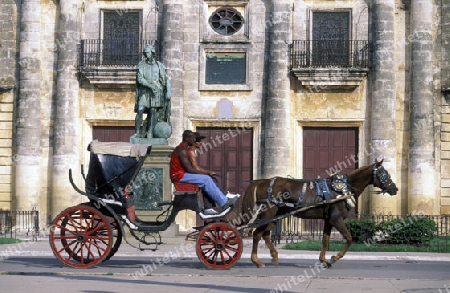 a horse cart Taxi transport in the old town of cardenas in the provine of Matanzas on Cuba in the caribbean sea.