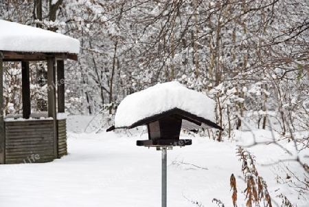 Vogelhaus und Schutzh?tte im Schnee