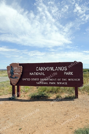 Eingangsschild Canyonlands Nationalpark, Utah, Suedwesten, USA