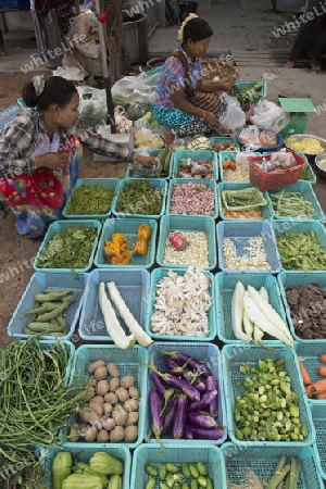 a Street fegetable and Food market in the City of Mandalay in Myanmar in Southeastasia.