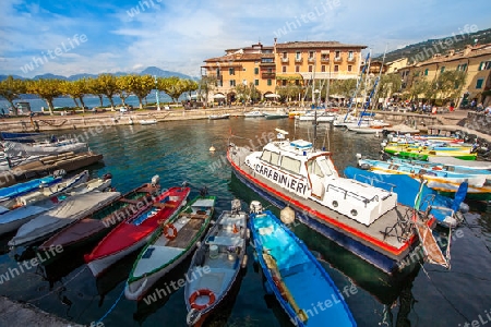 At the port of Torri Del Benaco Lake Garda Veneto Italy