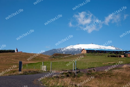 Der Nordwesten Islands, Blick auf den Vulkan und Gletscher Sn?fellsj?kull am westlichen Ende der Halbinsel Sn?fellsnes