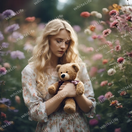 Frau mit Teddybär
