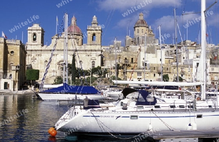 The Habour in centre of the Old Town of the city of Valletta on the Island of Malta in the Mediterranean Sea in Europe.
