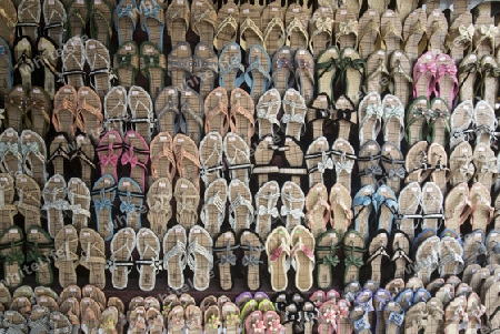 shoes at a marketstreet in the City of Mandalay in Myanmar in Southeastasia.