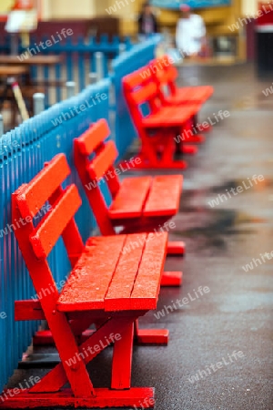 Colorful wooden benches at the Lunapark in Sydney Australia