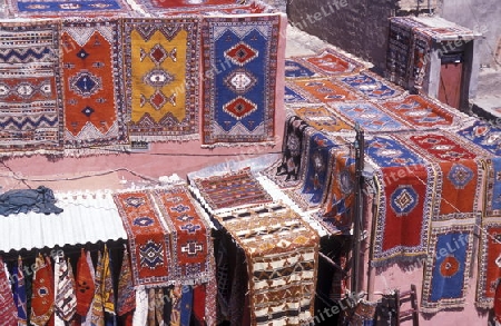 The Souq or Bazzar or Market in the old town of Marrakesh in Morocco in North Africa.
