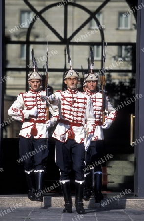 the guard of the parlament in the city of Sofia in Bulgaria in east Europe.