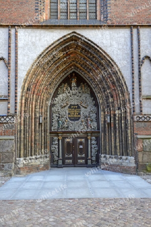 Westportal der Nikolaikirche, Altstadt,   Hansestadt Stralsund, Unesco Weltkulturerbe, Mecklenburg Vorpommern, Deutschland, Europa, oeffentlicherGrund