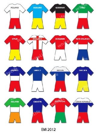 Illustration of all 16 Teams of the European Football Championship 2012