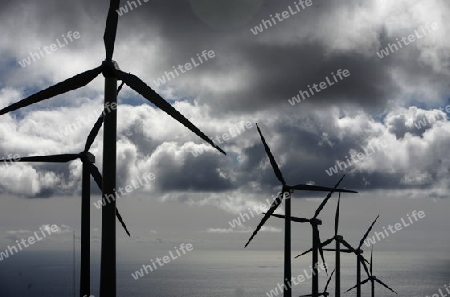 a power wind station on the Island of Lanzarote on the Canary Islands of Spain in the Atlantic Ocean. on the Island of Lanzarote on the Canary Islands of Spain in the Atlantic Ocean.