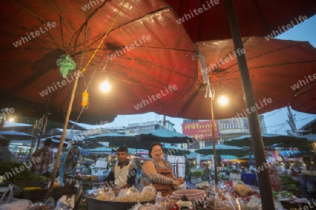 umbrellas at the morning Market in Nothaburi in the north of city of Bangkok in Thailand in Southeastasia.