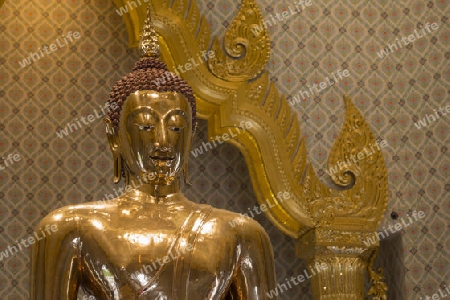 The Gold Buddha at the Temple Wat Traimit in the China Town of Bangkok in Thailand in Southeastasia.