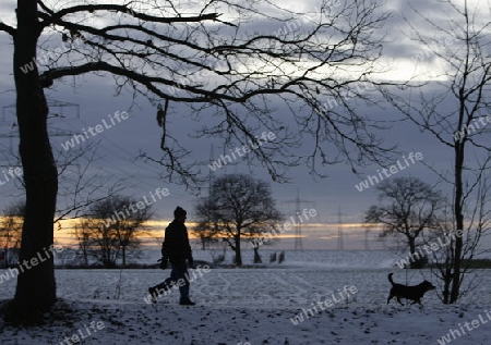 Ein Mann spaziert mit seinm Hund am Neuenmagen in Bad Krozingen,im s?den Deutschlands