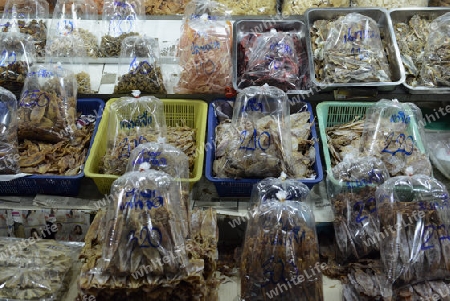 Getrokneter Seafood auf dem Day Markt in der Hauptstadt Phuket Town auf der Insel Phuket im sueden von Thailand in Suedostasien.