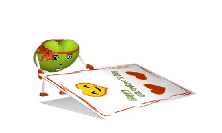 Green Heart Emoticon opens a Valentine card. 3d rendering
