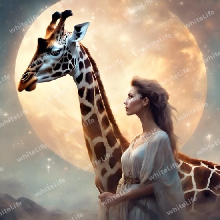 Frau mit Giraffe