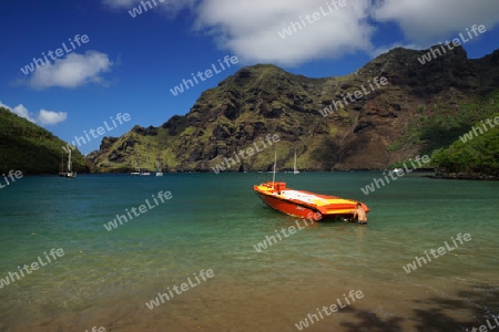 Hakatea Bay ist ein beliebter und geschuetzter Angerplatz, Su?dpazifik, Su?dsee, Franzo?sisch Polynesien, Marquesas Inseln, Nuku Hiva