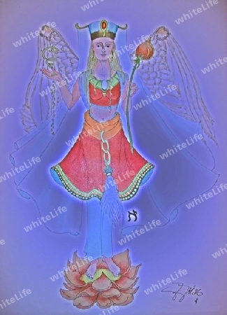 Engel mit Lotusbl?te ID- Zeichnung coloriert