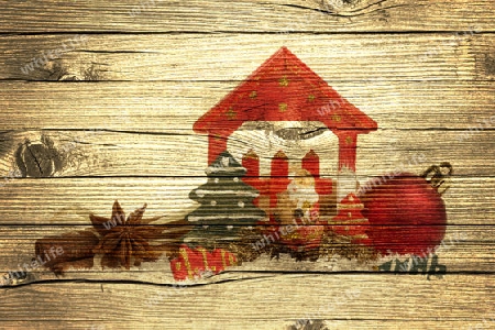 Weihnachtsdekoration auf Holzhintergrund