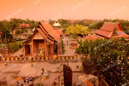 The Wat Yai Chai Mongkol Temple in City of Ayutthaya in the north of Bangkok in Thailand, Southeastasia.