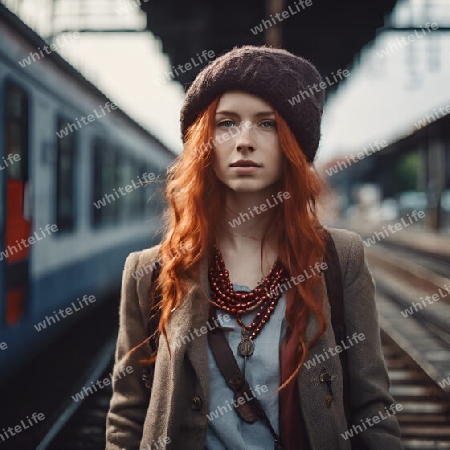 Junge Frau am Bahnhof
