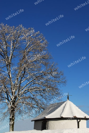 Baum und Kirchlein im Schnee