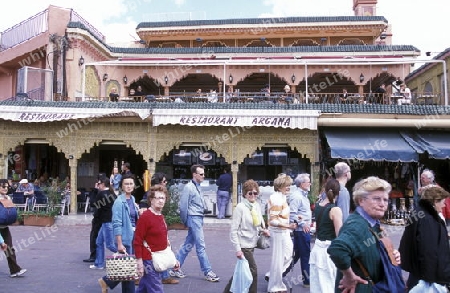 The Reataurant Argana at the Djemma del Fna Square in the old town of Marrakesh in Morocco in North Africa.
