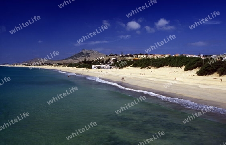Das Dorf Vila Baleira auf der Insel Porto Santo bei der Insel Madeira im Atlantischen Ozean, Portugal.