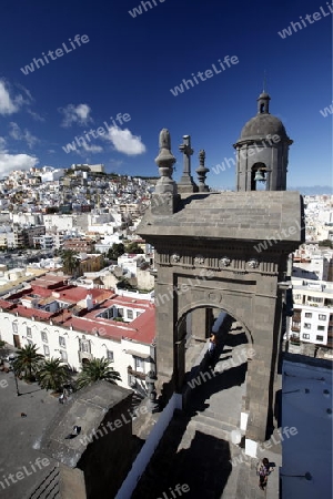 the view from the cathedral in the city Las Palmas on the Canary Island of Spain in the Atlantic ocean.