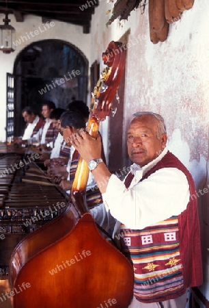 a music band plays in a hotel in the old town in the city of Antigua in Guatemala in central America.   
