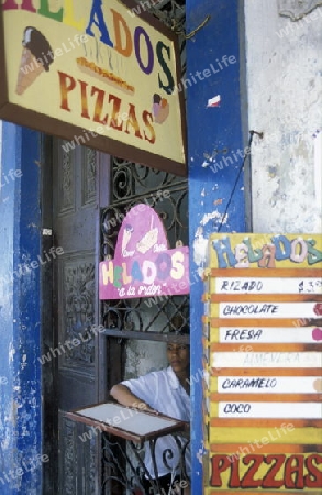 pizza and fast food in the old Town of the Village of trinidad on Cuba in the caribbean sea.