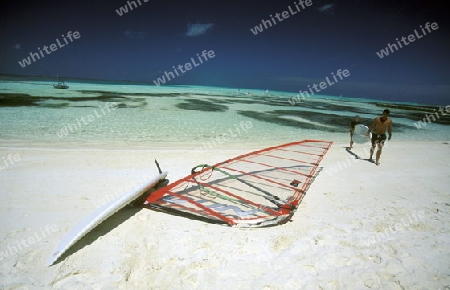 
Surfbretter am Strand der Insel Meeru im Northmale Atoll auf den Inseln der Malediven im Indischen Ozean. FLUEELER)