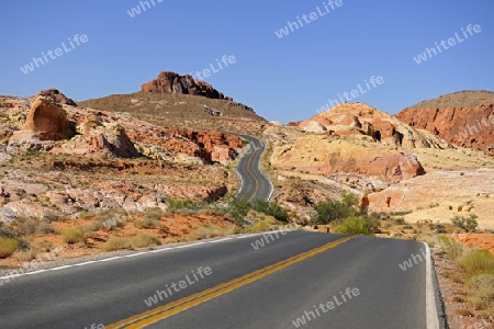 Strasse durch das " Valley of Fire", nahe Las Vegas, Nevada, Suedwesten USA