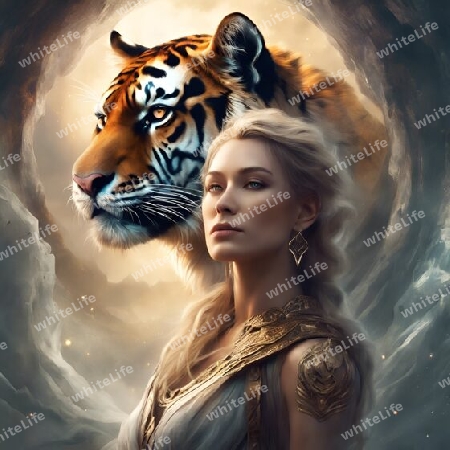 Frau mit Tiger