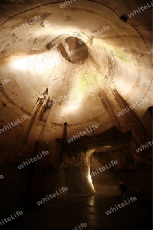 The Tunnels under the Piazza del Domo in the old Town of Siracusa in Sicily in south Italy in Europe.