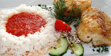Fischgericht mit Reis