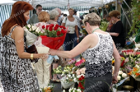 The Flower Market in the old City of Warsaw in Poland, East Europe.