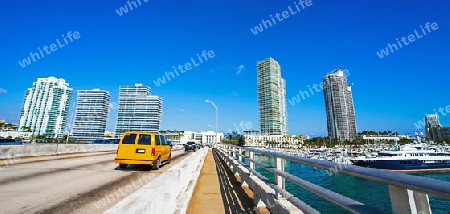 Taxi on a bridge in Miami Florida USA