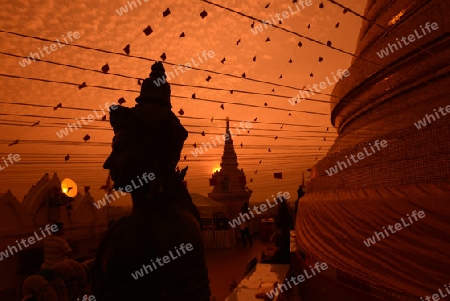 Die Tempelanlage des Goldenen Berg in der Hauptstadt Bangkok von Thailand in Suedostasien.