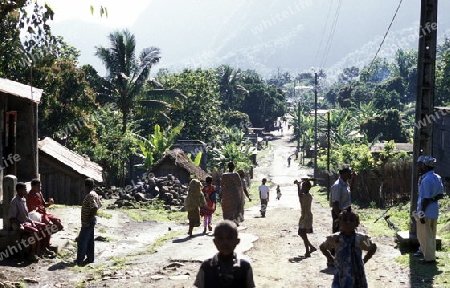 a road in a village on the Island of Anjouan on the Comoros Ilands in the Indian Ocean in Africa.   