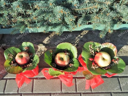 Herbstdekoration, drei Äpfel