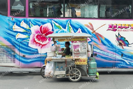 Streetfood on a Motobike in Banglaphu in the city of Bangkok in Thailand in Southeastasia.