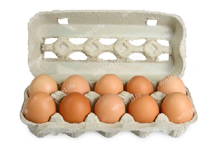 Eier im Eierkarton auf hellem Hintergrund